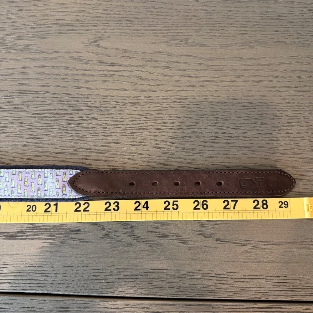 Vineyard Vines Kids Sz 24 Lighthouse Canvas Club Belt Brown Leather Navy Purple